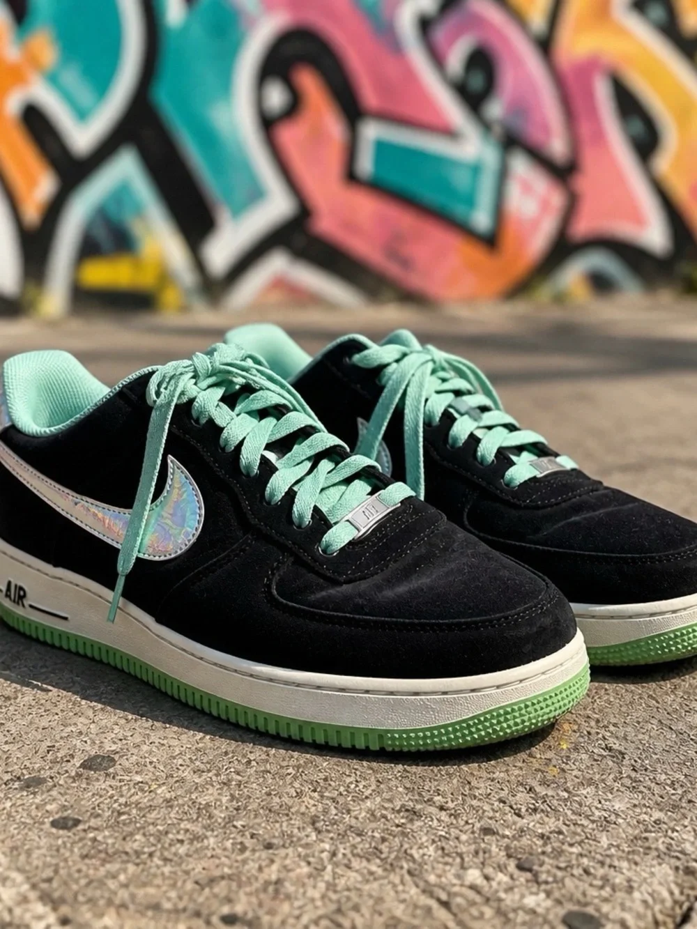 Nike Air Force 1 low Black and Mint Green Low-Top Sneakers